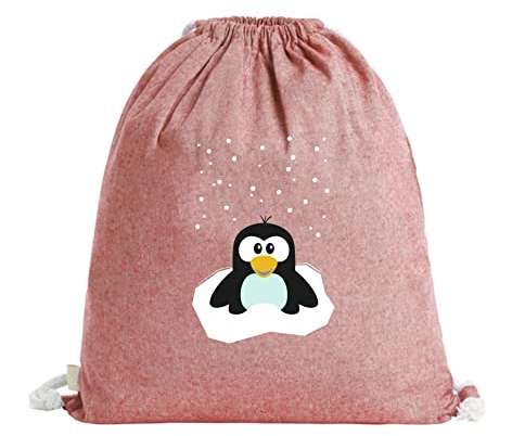 Svanhilde Turnbeutel für Mädchen & Jungen | Stoffbeutel Baumwolle Pinguin | Kinder-Rucksack mit Kordel-Verschluss (Rot)