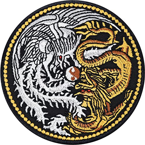 Yinyang Dragons Embroidered Patch to sew on- Iron on Harmony Dragon Couple Mythology Emblem GOT - Upgrade Clothing Patches for All Fabrics | 3.14X3.14 in