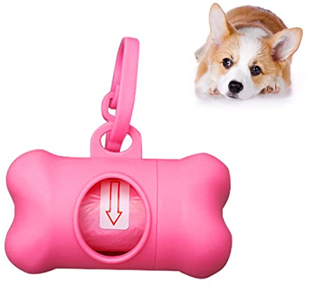 ZENVALY Dog Poop Bag Dispenser, Portable Waste Bags Holder With Leash Clip Attaches to Dog Leash, Dog Poop Pickup Bags Holder with 1 Roll Leak-Proof Poo Waste Bags, Light Pink