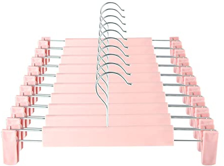 GUANJUNE Cintres Pantalons à Pinces Réglables avec Crochets Pivotants à 360° - Peu Encombrants pour Jupe, Vêtements, Manteau, Jeans (Paquet de 10, Rose)