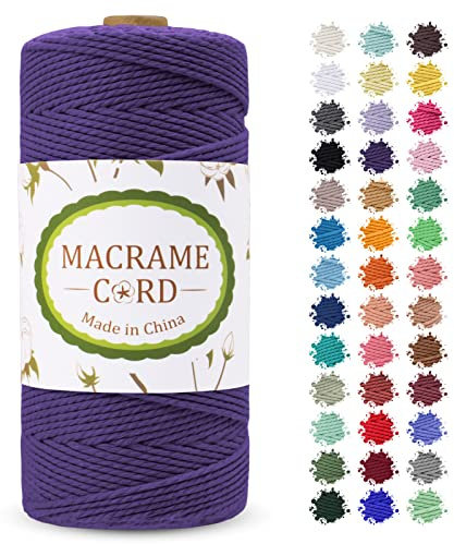 LEREATI Corda Macrame 2mm x 200m, Filo Macrame Cordoncino Cotone Naturale Spago Colorato, Cordino per Borse Uncinetto, Arazzo da Parete, Fai da Te Artigianato, Decorazioni (Viola Profondo)