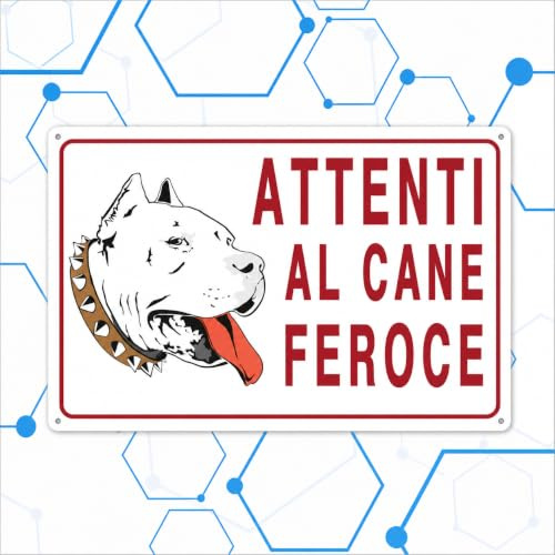Nitek Cartello Attenti al Cane Feroce Autoadesivo in PVC 30 x 20 cm, Segnale Impermeabile e Lavabile per Cancello, Recinzione, Ingresso, Giardino e Proprietà