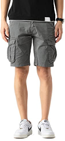 TONY BACKER Herr Cargo Shorts Vintage Bomull Multi-Pocket Sommar Kortbyxor Cargo, Grå, 48W