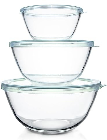 Luvan Glas Schüssel mit Deckel 3er-Set,ideal zum Aufbewahren von Lebensmitteln,Kochen,Backen,Vorbereiten