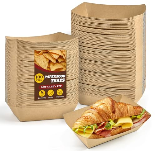 Ocmoiy 2lb Paper Food Trays, 100 Pack