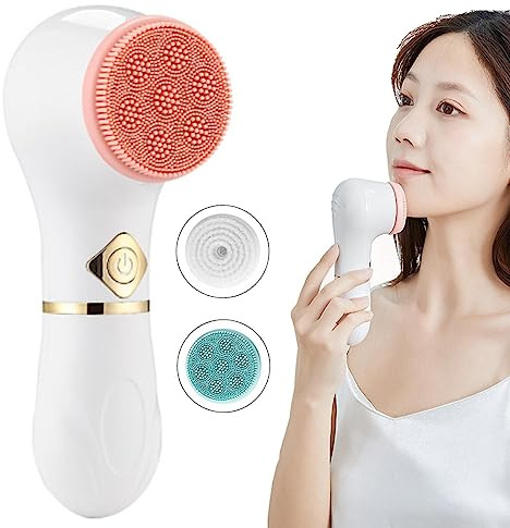 Cepillo de limpieza facial, limpiador facial eléctrico con 3 cabezales de cepillo exfoliante, cepillo limpiador facial impermeable para mujer, cepillo limpiador facial
