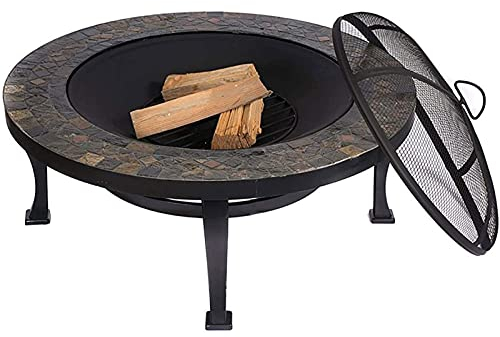 Hut Large Fire Pit Natural Stone Outdoor Garden Patio Heater Grill Camping Bowl BBQ With Poker, Grill with Free Carry Brazier