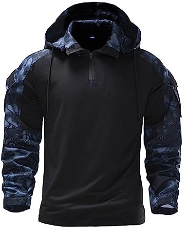 Mymyguoe Herren Hoodie Camouflage Pullover Tactical Langarmshirt Combat Kapuzenjacke Slim Fit Langarm Camouflage Shirt Paintball Airsoft Army Kapuzenpullover Militär Uniform