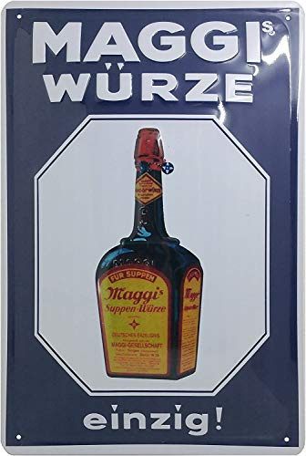 Targa in metallo in stile retrò, adatta per amanti delle spezie Maggi e intenditori, immagine da cucina, lamiera d'acciaio goffrata di alta qualità, effetto 3D, 30 x 20 cm (blu)