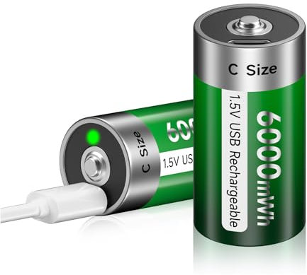 Palogreen 4 Pieces Rechargeable C Batteries USB 6000mWh - 1.5V/Lithium Rechargeable Baby C Battery High Capacity With Type C Charging Cable (2Pcs)