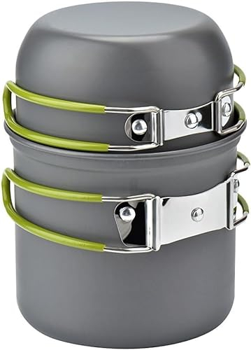 Camping Cookware Mess Kit Backpacking Pot Gear Camping Cooking Pots and Pans Set Camp Kitchen Equipment Accessories Green 4.88 x 6.57 inch
