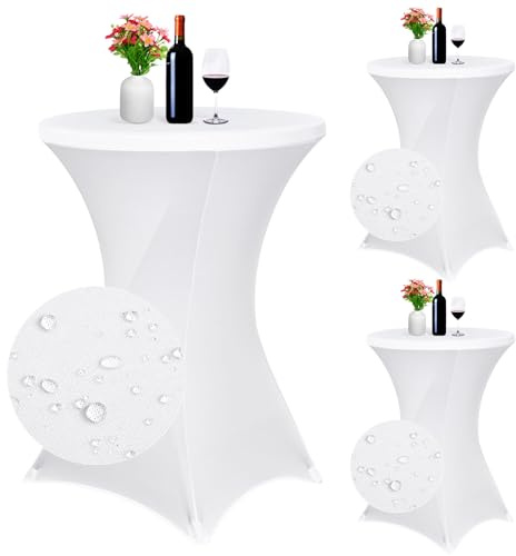 3er-Set Wasserfest Stretch Stehtisch Husse für Bistrotisch Ø 80-85 cm Weiß | Elegante,Verstärkung im Fußbereich,Maschinenwäsche Stretch-Husse Weiß Hussen für Stehtische und Bistrotische(80×110cm)