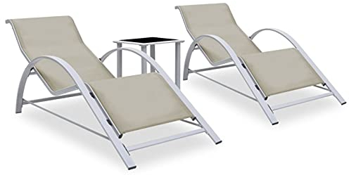 ZEYUAN solstolar 2 st. Trädgårdsstol, solstol, solstol, solö utomhus, liggande, trädgårdsmöbler, badstol, relaxstol, med bord aluminium krämvit