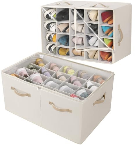 TOPIA HOME Shoe Organizer for Closet 2 Pack, Foldable Shoe Box with Adjustable Divider and Clear Cover, Space Saving Shoe Storage Organizer Cabinet with Reinforced Handles, Fits 40 Pair, Beige, TP11Y