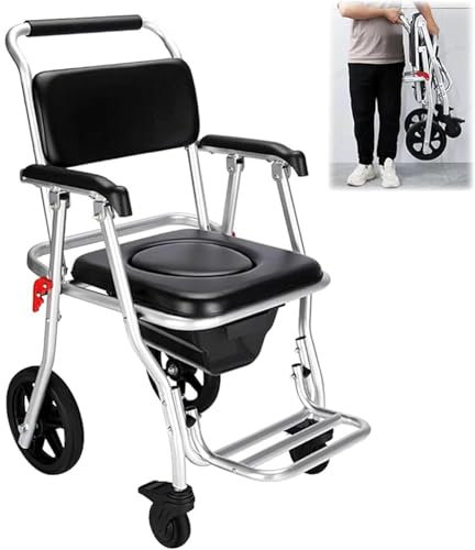 QJWM 3-In-1-Nachttisch-Toilettenstuhl, Klappbarer Dusch-Toilettenrollstuhl Duschstuhl Mit Rollen Tragbarer Für Erwachsene Behinderte Und Ältere Menschen A