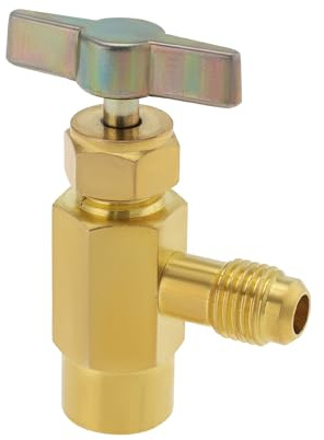 YINETTECH R600a - Abrebotellas de válvula de refrigerante, latón, rosca hembra de 7/16 pulgadas a rosca macho SAE de 1/4 pulgadas, adaptador de grifo autosellante para aire acondicionado refrigerante