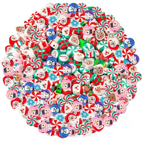 Perlen Weihnachten 200 Stück Weihnachtsperlen Weihnachts Tonperlen Polymer Clay Perlen für Herstellung von Armbändern Halsketten DIY Geschenke Familie Freunde Kinder