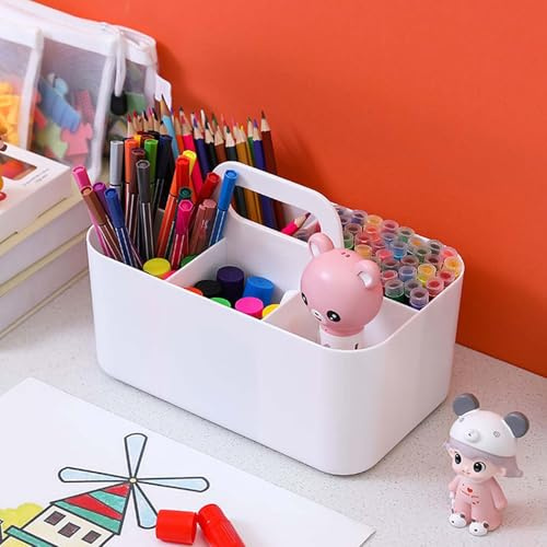 Marjoramy Schreibtisch Organizer Weiß,5 Fächern,Aufbewahrungsbox Schreibtisch,Multifunktionaler Büro Stiftehalter, Herausnehmbare Fächer,Stifte Organizer Mit Griff,Für Alltagsgegenstände