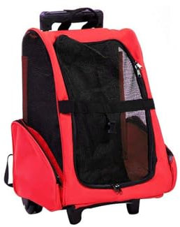 CAFIEDR Fauteuil Roulant pour Animaux de Compagnie Sac à Dos pour Animaux de Compagnie Sac de Transport pour Animaux de Compagnie Sac à Dos avec Chariot Intégré et Poignée Rétractable Rouge
