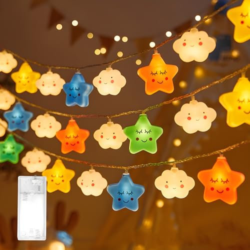 cailiya Guirlande Lumineuse à LED,avec 20 LED,3M,Forme Étoile Forme Arc-en-Ciel,à Piles,pour Noël,Chambre d'enfant,Fête, Jardin,Mariage Décoration (Couleur)