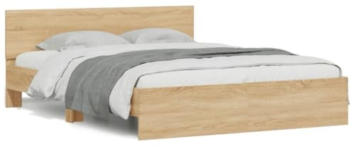 IKAYAA Cama Madera de 160 x 200 cm, Marco de Cama con Luces LED, Cama LED con Cabecero, Cama Doble, Cama Adulta, Roble Sonoma