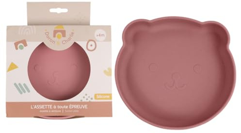 DORON & CHARLIE - Piatto per zuppa - Pasto per bambini - 056720 - Rosa - Silicone - Ventosa - Compatibile con microonde - Lavabile in lavatrice - Facile da pulire - Piatto per bambini -Da 6 mesi in su