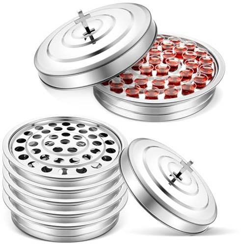 Jingmore Communion Tray - 5 Layers Holy Wine Serving Trays & 1 Pcs Cover Lid, Silver Stainless Steel Stackable Communion Ware Cup Plates for Church