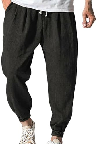 Pantalone Di Lino Uomo Eleganti Larghi Pantalone Con Tasche E Coulisse Cotone Estivi Pantalaccio Leggeri Elasticizzati Casual Pantaloni Da Lavoro Elastico In Vita Firmati Traspiranti Pantaloni Spiaggi