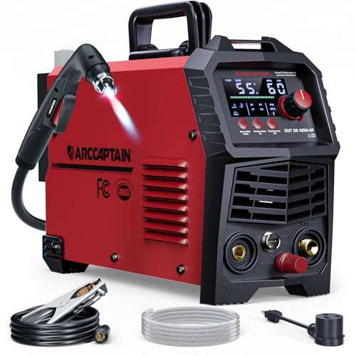 ARCCAPTAIN 55Amp Plasma Cutter, Blowback Non-HF Pilot Arc Plasma Cutting Machine, Large LED Display IGBT Inverter 110/220V Dual Voltage, 3/5 Clean Cut, Mesh Cutting, Rust Removal, PA PT Adjustable
