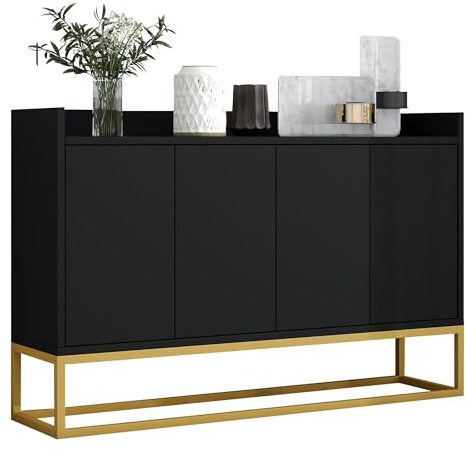 SOFTWEARY Sideboard 120/30/80 cm, Wohnzimmerschrank mit Türen, Mehrzweckschrank, Aufbewahrungsschrank (schwarz)