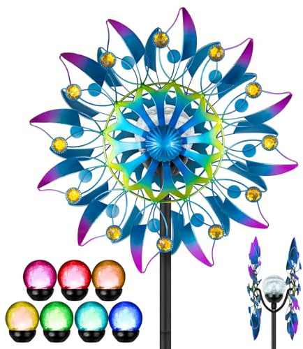 Solarbetriebene Windspinner-Skulptur aus Metall für Garten und Terrasse (12 Zoll.)