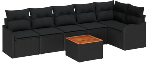 vidaXL Trädgårdsoffset med kudde 7 pcs Svart konstrotting, Social modulsoffagrupp, UV-resistent, flexibel uteplats, minimalistisk trädgårdsmöbel, väderbeständig rotting