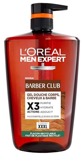 L'Oréal Men Expert XXXL Duschgel und Shampoo für Männer, Duschbad zur Reinigung von Körper, Haar, Gesicht und Bart, Herren Körperpflege mit holzigem Duft und Zedernholzöl, Barber Club, 1 x 1000 ml