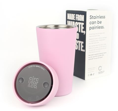 Circular&Co 12oz / 340ml Stainless Steel Travel Mug – Reusable Coffee Cup – Double Wall Insulated, Leakproof & Sustainable Cup for Hot or Cold Drinks - Dusk Pink