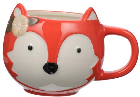 Hemobllo Tazza in Bone China con Design Cartone Animato Volpe Cappuccino e Ufficio Capacità Resistente al Calore per Acqua Latte Tè e Caffè