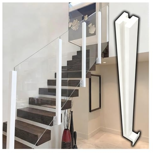 Coperchio Botola 125 110 100 95 90 cm Palo per balaustra in Acciaio Inox per estremità in Vetro, Bianco Montaggio Laterale Colonna per parapetto(White Mid Post,150cm H)