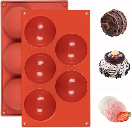 CUEMOON 2 st. silikonform halvkula, 5 hål, silikonform kula rund 8 cm, choklad silikonformer pralinform halvkula bakform, för tillverkning av choklad, kakor, gelé, kupolmousse