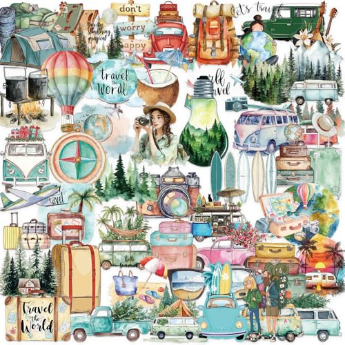 EUFFO Reisen im Freien Aufkleber 50 Stück, Graffiti Aesthetic Camping Wander Abenteuer Stickers für Laptop Scrapbook Journal Kindle Fahrrad Helm Motorrad Koffer, Wasserfeste Transparente PET Decals