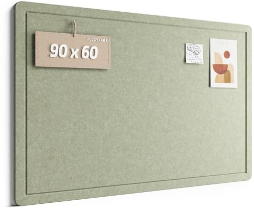 Fluxynara Filz Pinnwand 90 x 60 cm, Korktafel-Alternative mit 12 abnehmbaren Klebepads, faltbares Filz-Memoboard, Visionboard & Fotowand für Büro, Homeoffice, Kinderzimmer & Flur — Salbeigrün