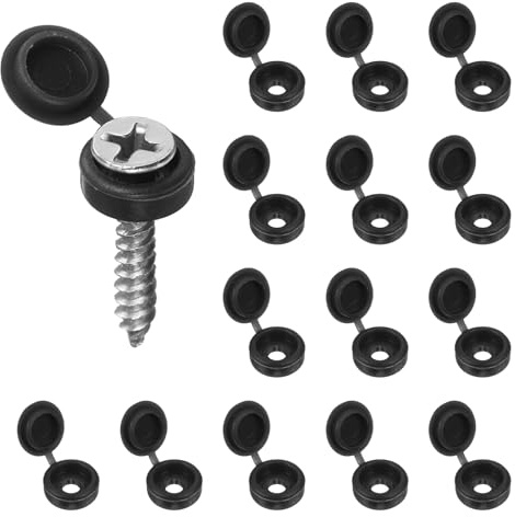 sourcing map 100pcs Plastic Hinged Screw Cover Caps 3.1mm / 0.12 Shutter Screw Caps Fold Snap Washer Covers for Windows Outside Railings Furniture, Black