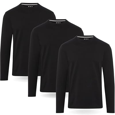 FM London T-Shirt à Manche Longue pour Homme, Tee-Shirt pour Homme, Coupe Flatteuse, Poids Premium, Col Ras-du-Cou en Coton Ultra Doux, Lot de 3
