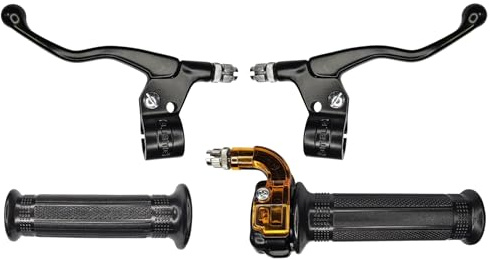 cyclingcolors Kit Manopole Moto Ciclomotore Scooter con Acceleratore e Leve Sinistra Destra – Manubrio 22 mm – Rivestimenti in Gomma Antiscivolo – Design Targa Comfort di Guida, nero
