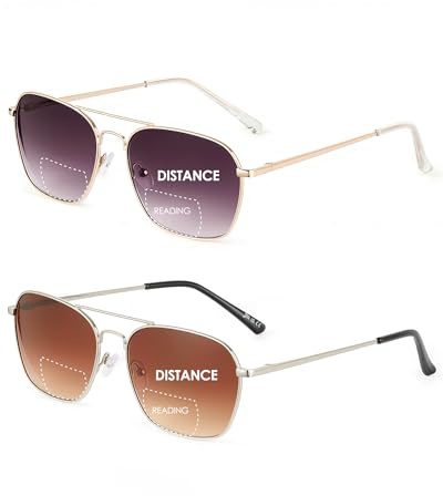 JM 2-Pack Flieger Quadratische Lesebrillen für Damen und Herren | Anti Blaue Lesebrille, Leichte, Federscharnier
