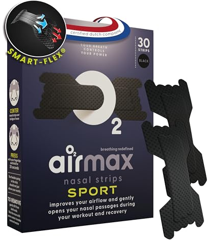 Air Max Cerotti Nasali Sport Neri - 30 Strisce Nasali Extra Forte per Respirare Meglio & Aumentare il Flusso d’Aria - Funziona Subito – Running, Ciclismo, Hyrox, Fitness e Sport - Senza Lattice