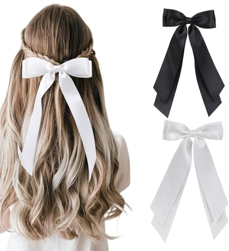Aribliseza Nœuds pour cheveux filles, 2 pièces Double Couche Nœuds Cheveux, Nœuds Noirs Blancs Barrettes pour dames, filles, adolescentes, pince à cheveux nœud pour cheveux & accessoires cheveux