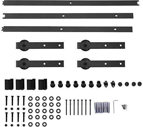 Barn Door Hanging Rail Heavy Duty 8FT Carbon Steel Sliding Door Track Kit with Accessories for Closet Cabinet Barn Interior Exterior Black
