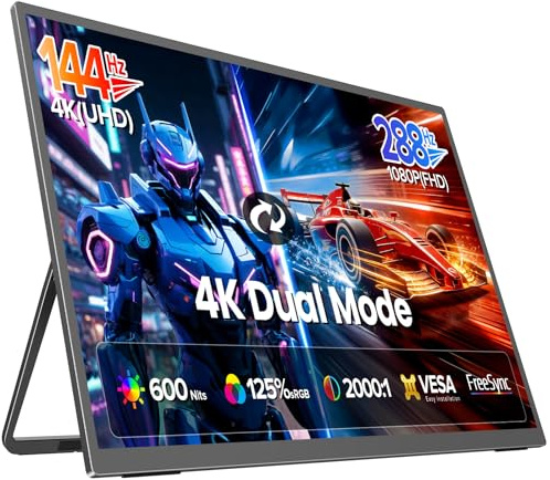 UPERFECT 27 Pulgadas 4K 144Hz (1080P 288Hz) Modo Dual Monitor Portáti | 600 Nits, Trabajar y Jugar, Soporte Ajustable 180°, USB C HDMI para Laptop PC Consolas de Videojuegos, Compatible con VESA