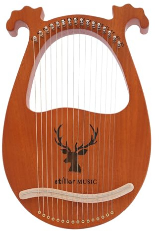 Leier Harfe Mahagoni Korpus Runder Rand Angenehmer Klang+Stimmschlüssel Saiten 16 Strings Lyre Harp, Lyre Harp Instrument für Erwachsene, Anfänger, Liebhaber, Freunde, Profis und kle