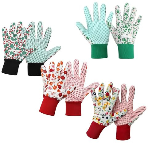 SDXCJY 4 Pairs Gardening Gloves for Women, Ladies Comfortable Breathable Non-Slip Garden Working Gloves with Elastic Cuffs & Soft PVC Dots for Yard, Fishing, Camping, Cleaning