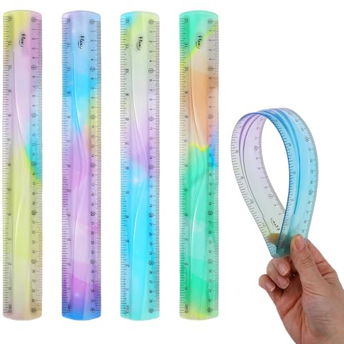 4 Stück Flexibles Lineal Set, Quilax 30cm Lineal aus weichem PVC, Bunt Lineals mit Farbverlauf, Bruchsicher & Biegsam für Schule, Büro & Zuhause